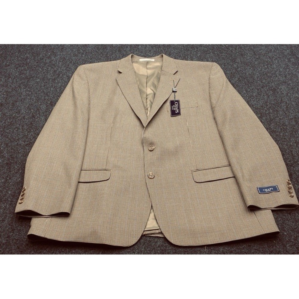 NWT VINTAGE Chaps Sport Coat Mens 48R Tan Houndstooth Two Button Blazer